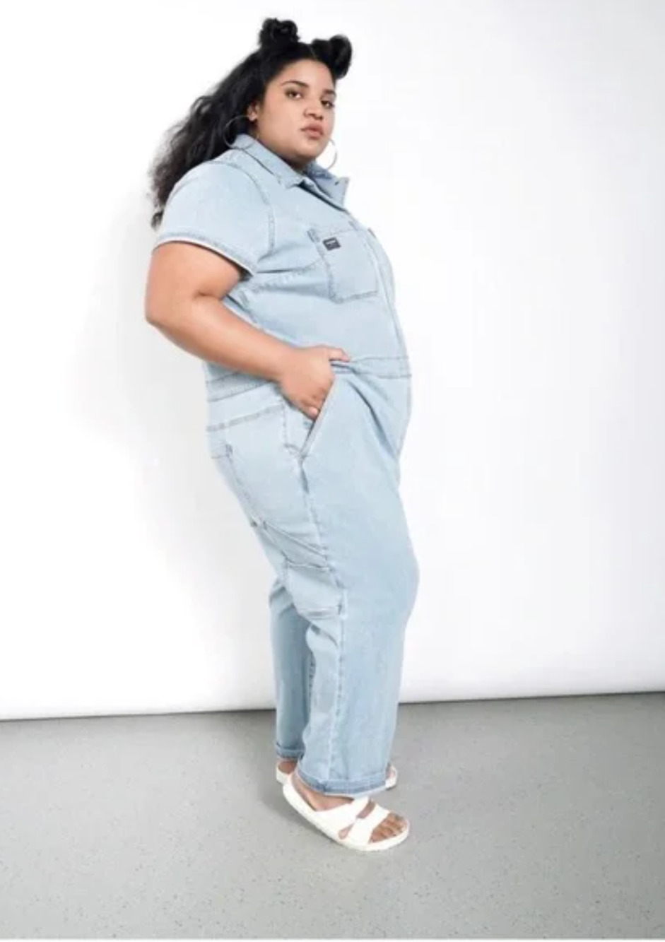 WILDFANG Denim Utility Jumpsuit in Medium Blue Size 1X